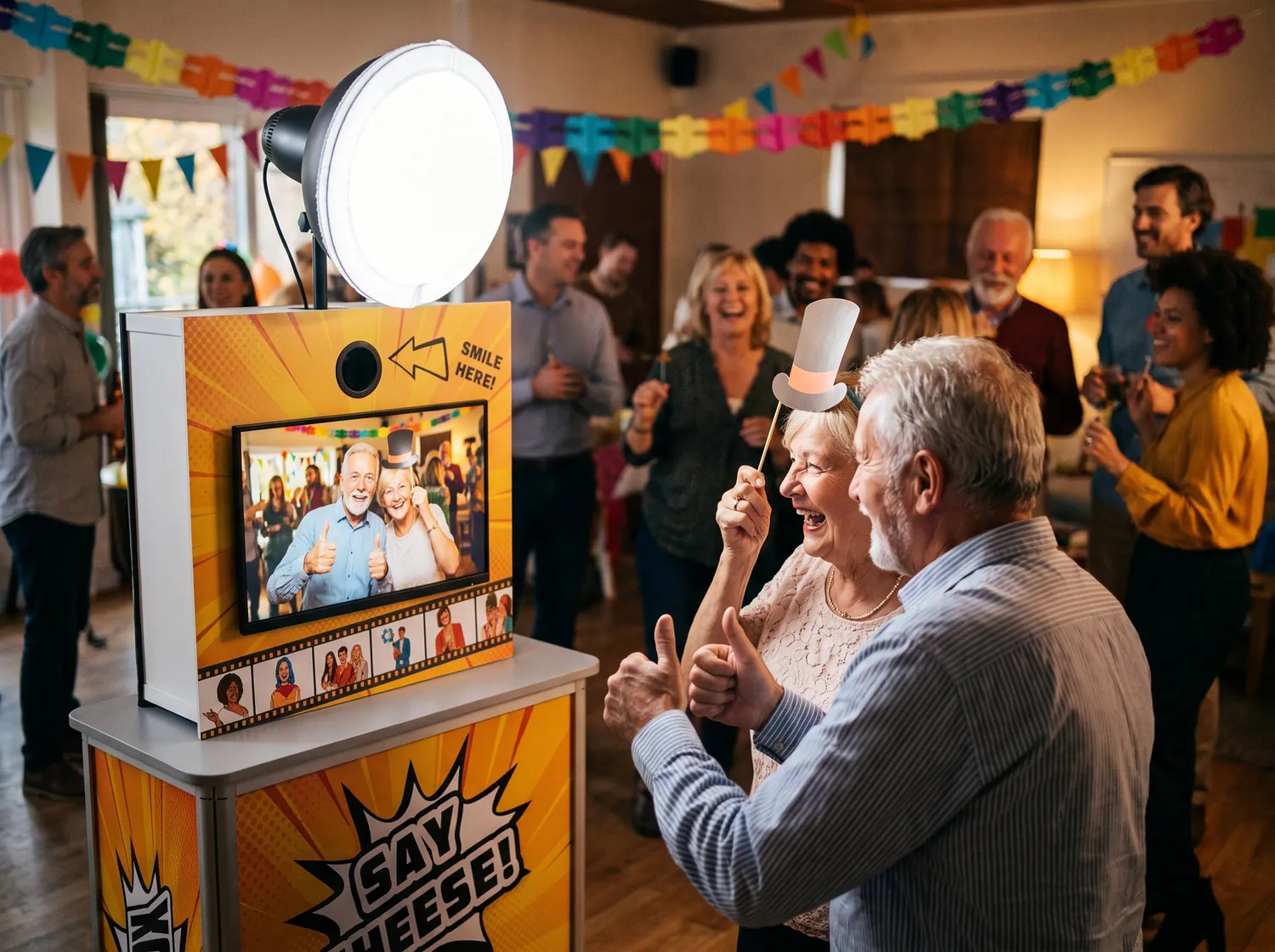 Ein Paar feiert Geburtstag vor der Fotobox